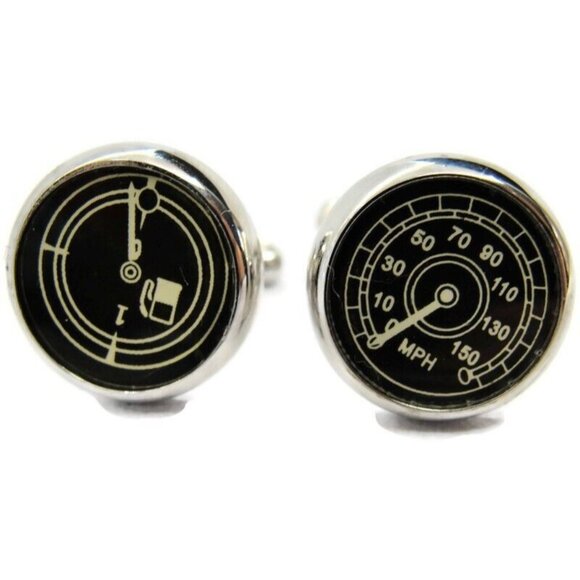 Cuff-Daddy Cufflinks Speedometer Fuel Gauge Silver Tone In Original Box - Picture 2 of 16